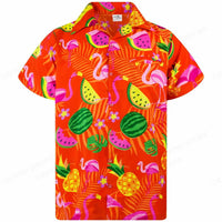 Herren Sommerhemd | Fröhlich | Kurze Ärmel | Flamingo | Auffällig bunt-D-S-Luzern Mode
