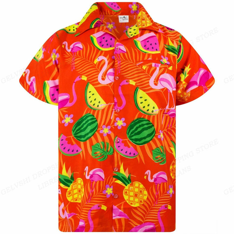 Herren Sommerhemd | Fröhlich | Kurze Ärmel | Flamingo | Auffällig bunt-D-S-Luzern Mode