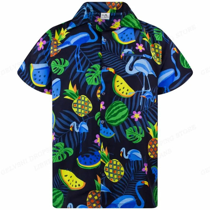 Herren Sommerhemd | Fröhlich | Kurze Ärmel | Flamingo | Auffällig bunt-E-S-Luzern Mode