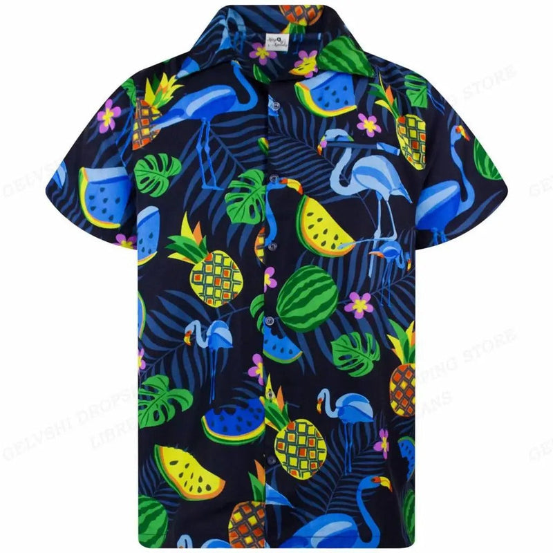 Herren Sommerhemd | Fröhlich | Kurze Ärmel | Flamingo | Auffällig bunt-E-S-Luzern Mode