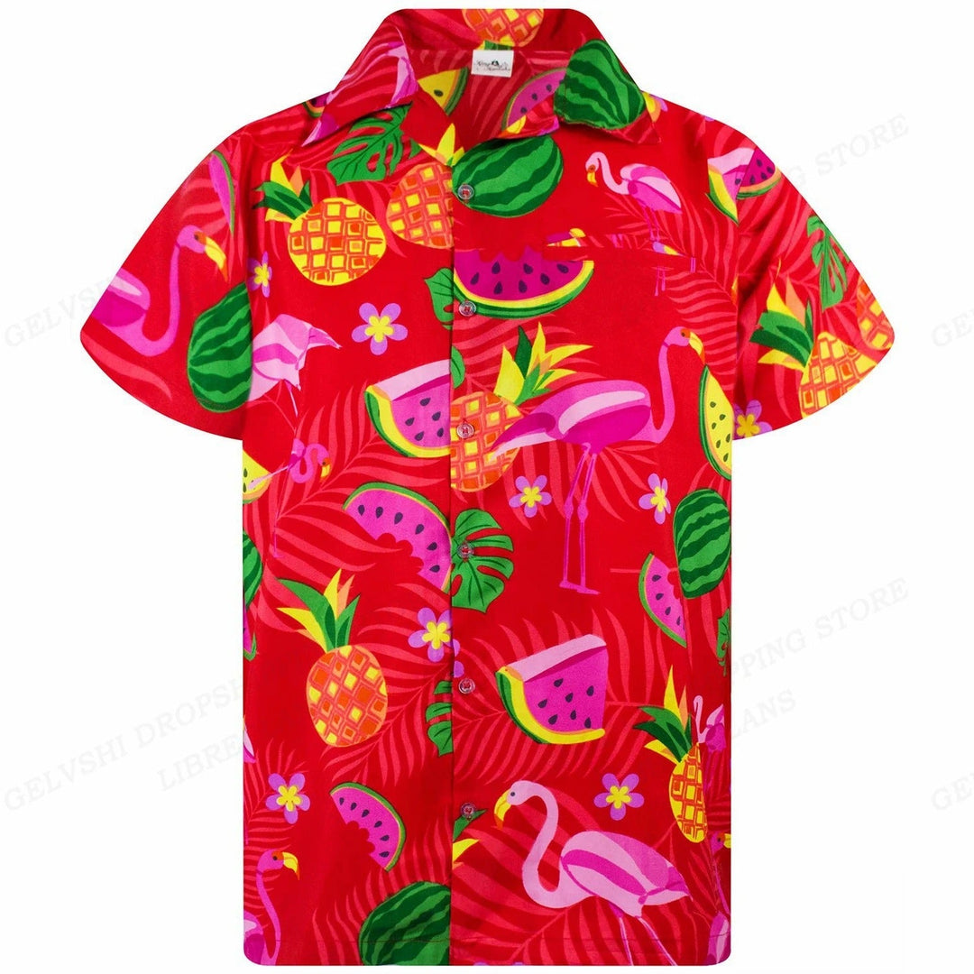Herren Sommerhemd | Fröhlich | Kurze Ärmel | Flamingo | Auffällig bunt-F-S-Luzern Mode