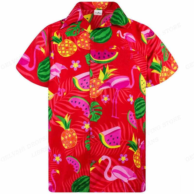 Herren Sommerhemd | Fröhlich | Kurze Ärmel | Flamingo | Auffällig bunt-F-S-Luzern Mode