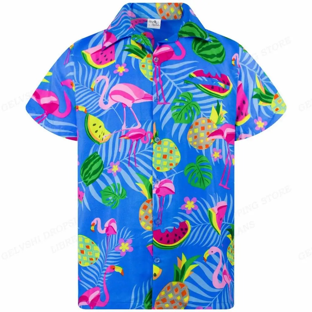 Herren Sommerhemd | Fröhlich | Kurze Ärmel | Flamingo | Auffällig bunt-G-S-Luzern Mode