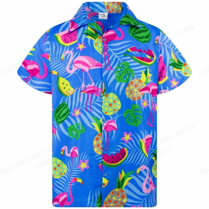 Herren Sommerhemd | Fröhlich | Kurze Ärmel | Flamingo | Auffällig bunt-G-S-Luzern Mode