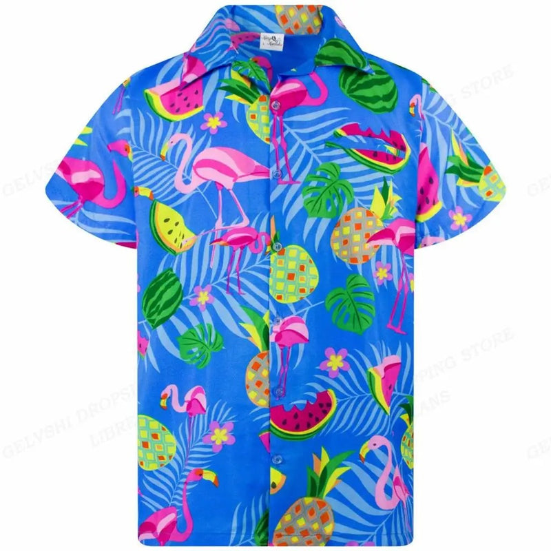 Herren Sommerhemd | Fröhlich | Kurze Ärmel | Flamingo | Auffällig bunt-G-S-Luzern Mode