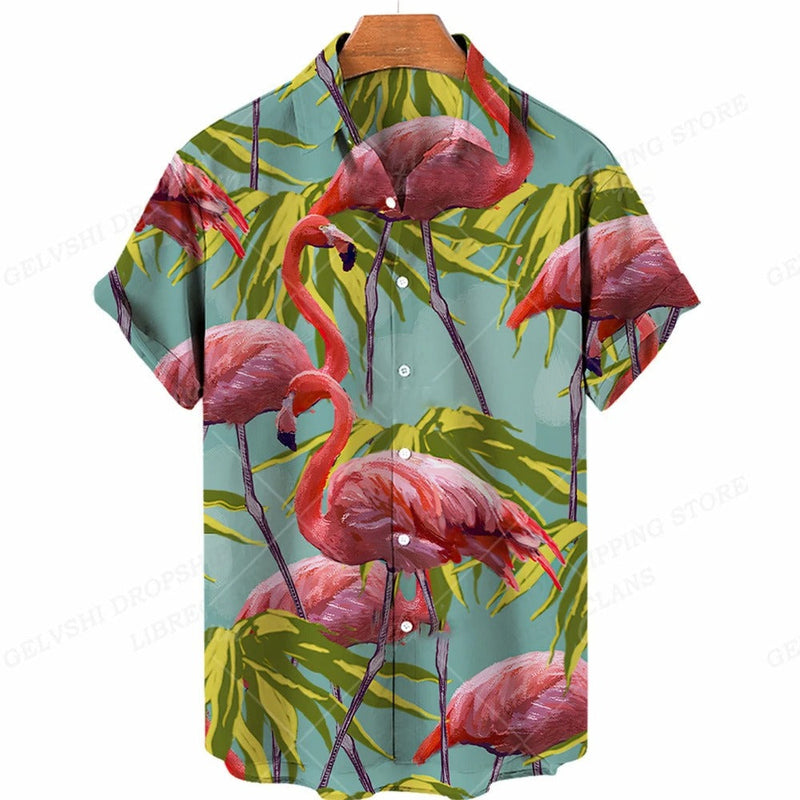 Herren Sommerhemd | Fröhlich | Kurze Ärmel | Flamingo | Auffällig bunt-H-S-Luzern Mode