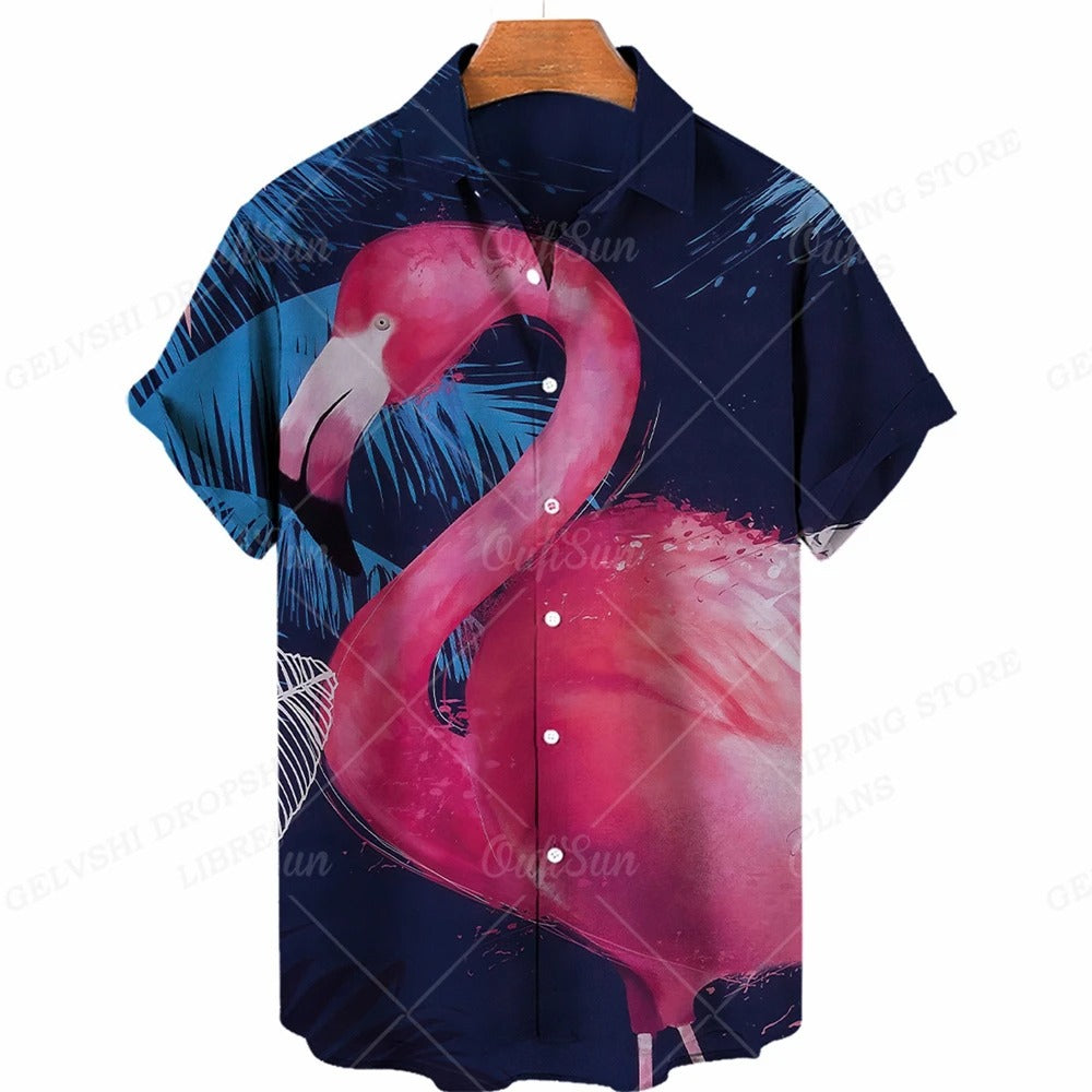 Herren Sommerhemd | Fröhlich | Kurze Ärmel | Flamingo | Auffällig bunt-I-S-Luzern Mode