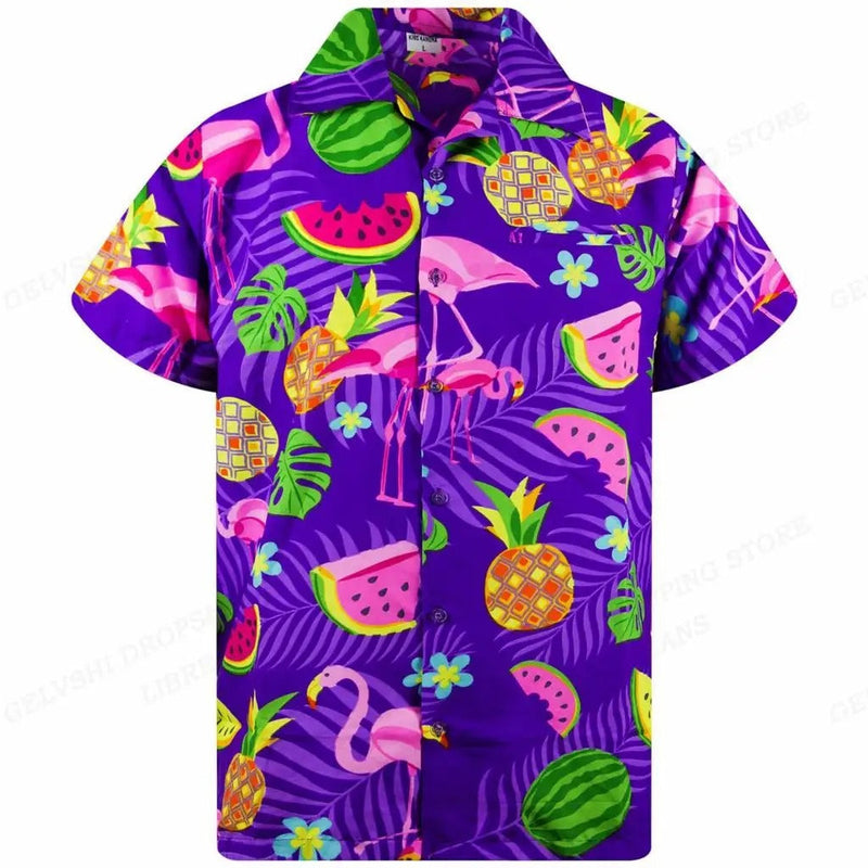 Herren Sommerhemd | Fröhlich | Kurze Ärmel | Flamingo | Auffällig bunt-J-S-Luzern Mode