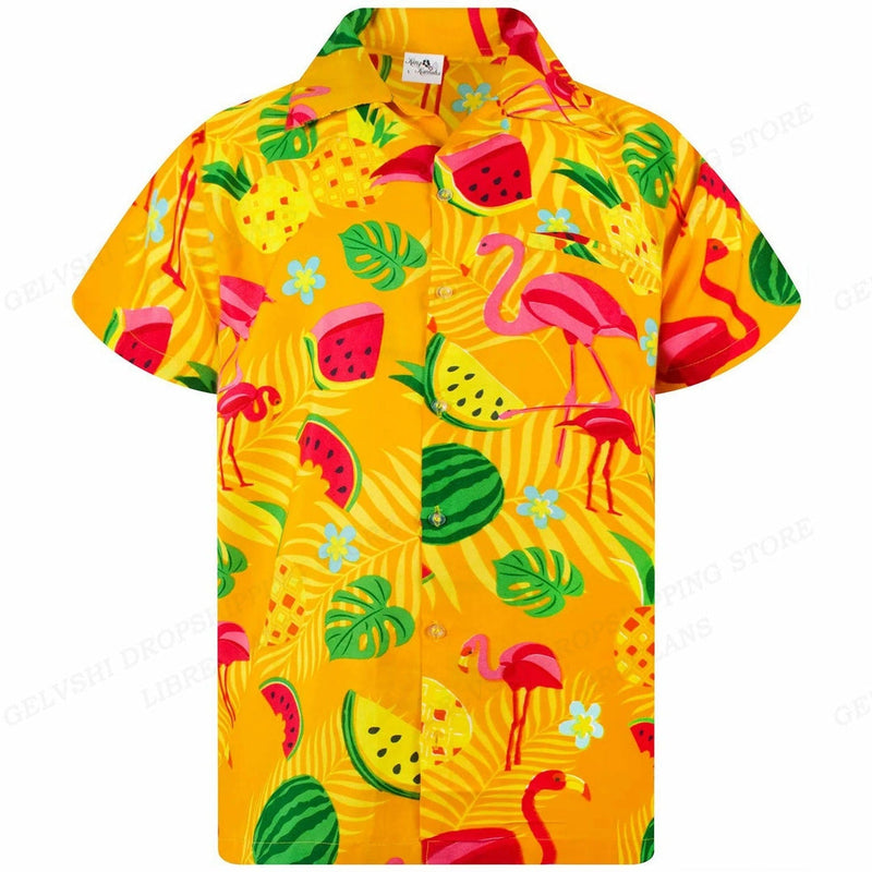 Herren Sommerhemd | Fröhlich | Kurze Ärmel | Flamingo | Auffällig bunt-K-S-Luzern Mode