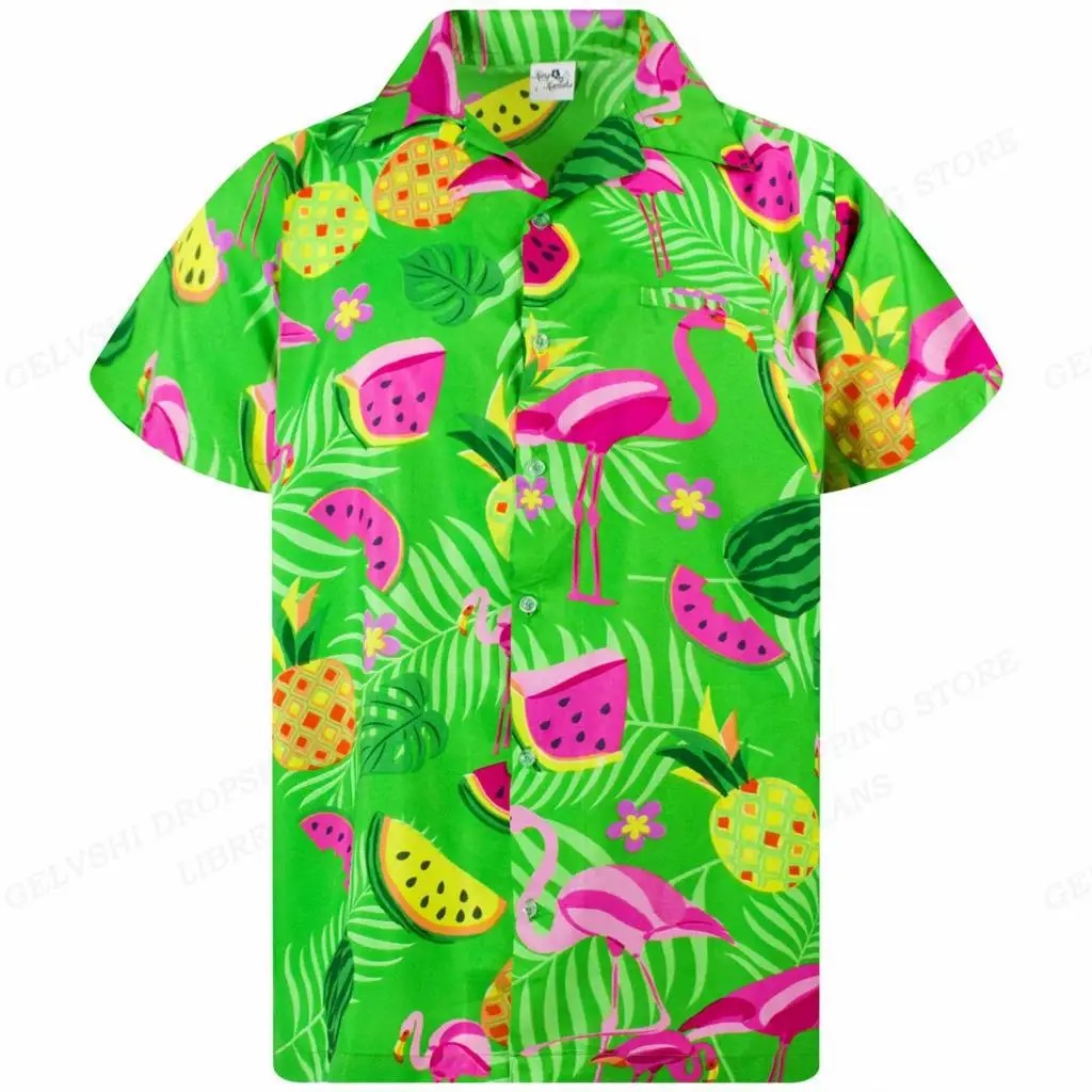 Herren Sommerhemd | Fröhlich | Kurze Ärmel | Flamingo | Auffällig bunt-L-S-Luzern Mode