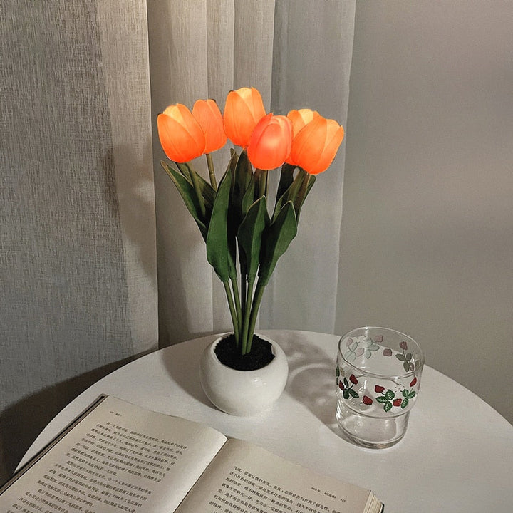 Tulpenförmige Lampe | Bouquet | LED | USB-C | Bunt | Hitzebeständig-6 Oranje-Batterien-Luzern Mode