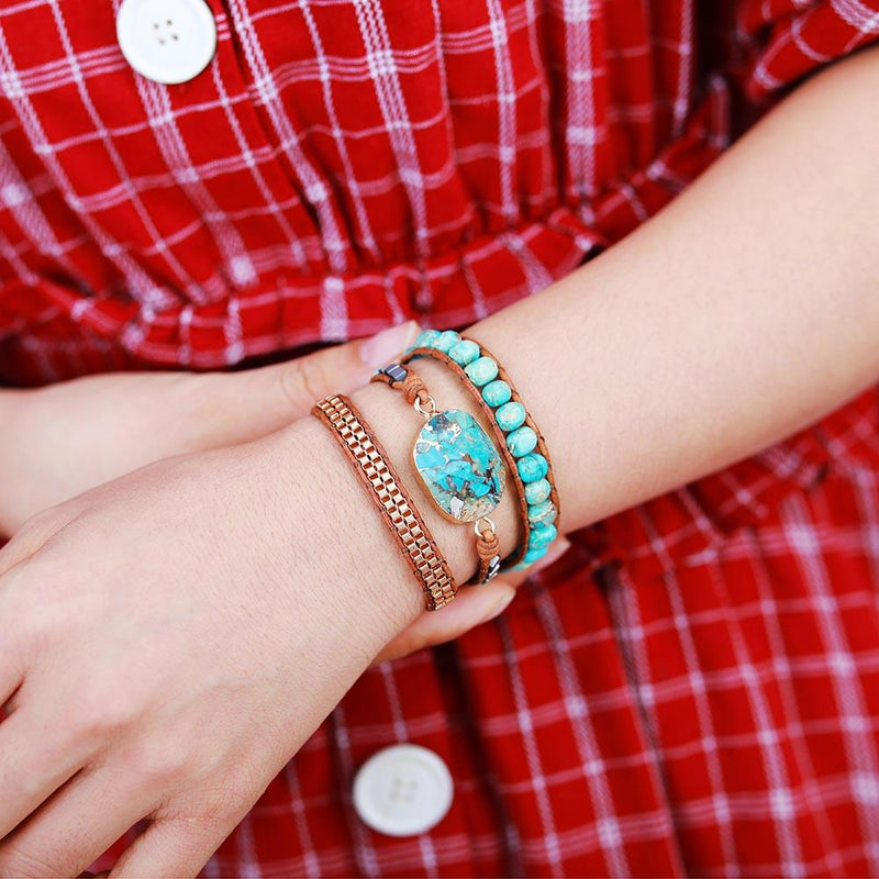 Wickelarmband | Beruhigend | Nachhaltig | Leder | Stilvoll | Handgefertigt | Steine-Luzern Mode