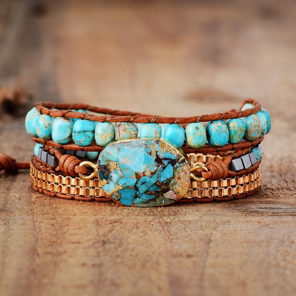 Wickelarmband | Beruhigend | Nachhaltig | Leder | Stilvoll | Handgefertigt | Steine-Luzern Mode