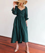 Maxi Sommerkleid | Einfarbig | Baumwolle | Lange Ärmel | Muster | Leicht-Dunkelgrün-S-Luzern Mode