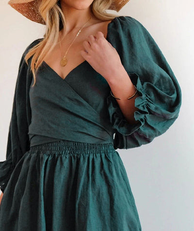 Maxi Sommerkleid | Einfarbig | Baumwolle | Lange Ärmel | Muster | Leicht-Luzern Mode