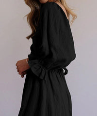 Maxi Sommerkleid | Einfarbig | Baumwolle | Lange Ärmel | Muster | Leicht-Luzern Mode