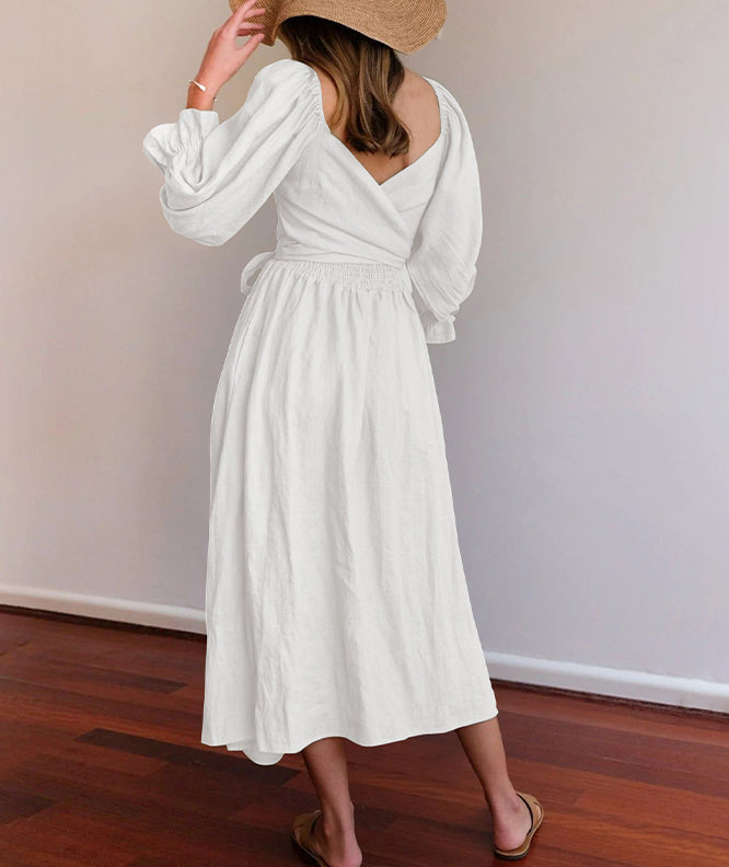 Maxi Sommerkleid | Einfarbig | Baumwolle | Lange Ärmel | Muster | Leicht-Luzern Mode