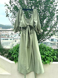 Maxi Sommerkleid | Einfarbig | Baumwolle | Lange Ärmel | Muster | Leicht-Luzern Mode