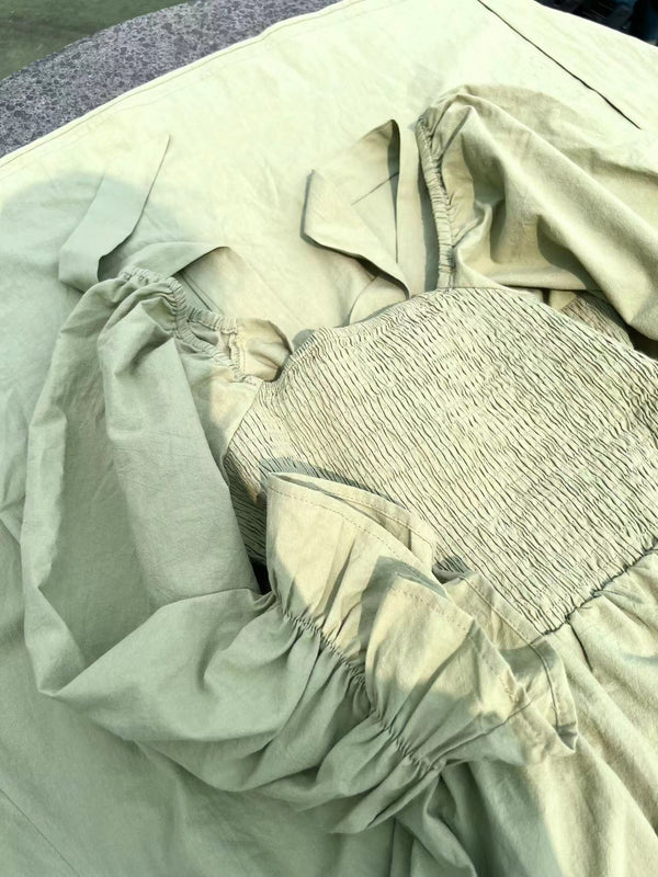 Maxi Sommerkleid | Einfarbig | Baumwolle | Lange Ärmel | Muster | Leicht-Luzern Mode