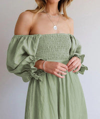 Maxi Sommerkleid | Einfarbig | Baumwolle | Lange Ärmel | Muster | Leicht-Luzern Mode