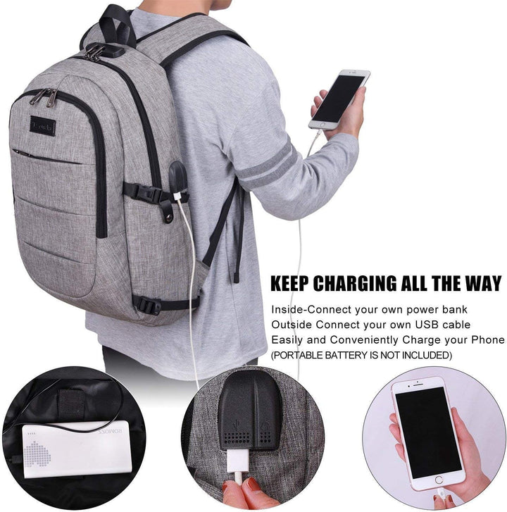 Extra großer Anti-Diebstahl Laptop- und Reiserucksack mit USB-Anschluss – 30–50L
