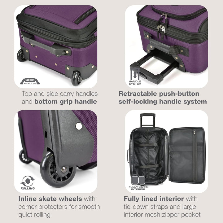 2-teiliges weiches Handgepäck-Set mit erweiterbarem Design und Skate-Rollen