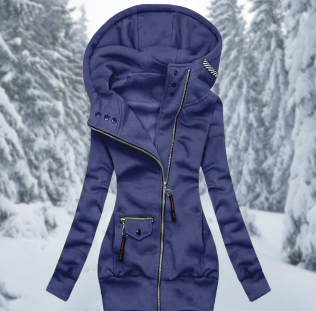 Übergroße Damen Wintermantel mit Kapuze und Reißverschluss - Stilvoll und Warm-Dunkelblau-S-Luzern Mode