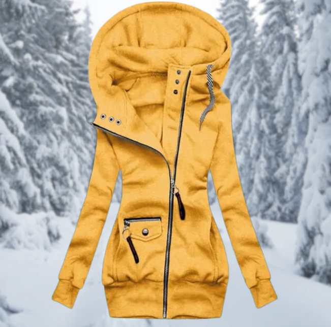 Übergroße Damen Wintermantel mit Kapuze und Reißverschluss - Stilvoll und Warm-Gelb-S-Luzern Mode