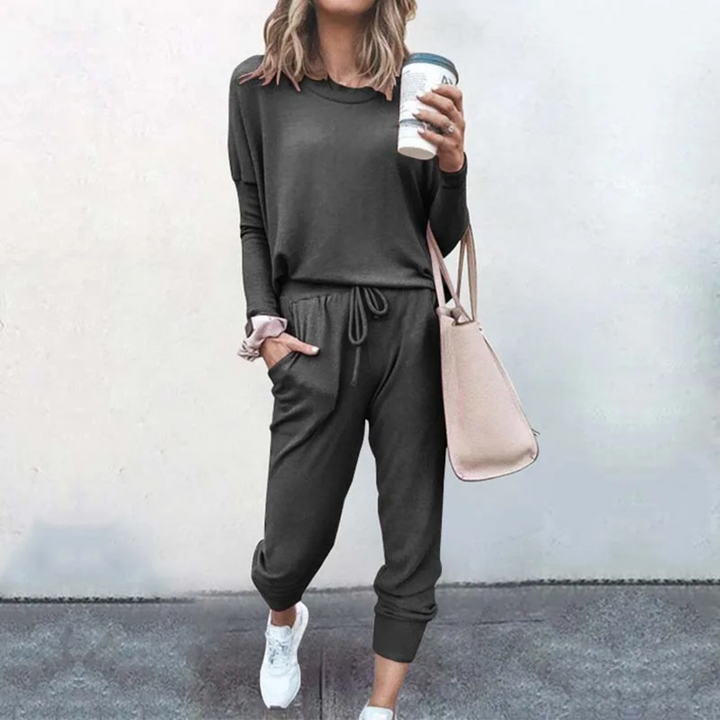 Oversized Damen Jogginganzug Set - Bequemer Freizeitanzug mit Tasche-Grau-s-Luzern Mode