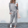 Oversized Damen Jogginganzug Set - Bequemer Freizeitanzug mit Tasche-Hellgrau-s-Luzern Mode