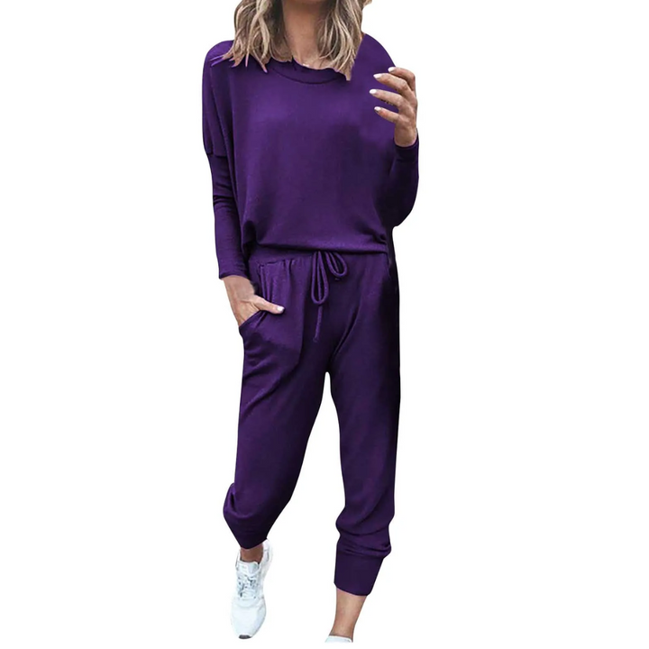 Oversized Damen Jogginganzug Set - Bequemer Freizeitanzug mit Tasche-Lila-s-Luzern Mode