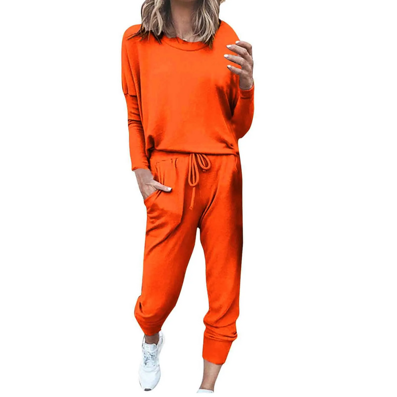 Oversized Damen Jogginganzug Set - Bequemer Freizeitanzug mit Tasche-Orange-s-Luzern Mode