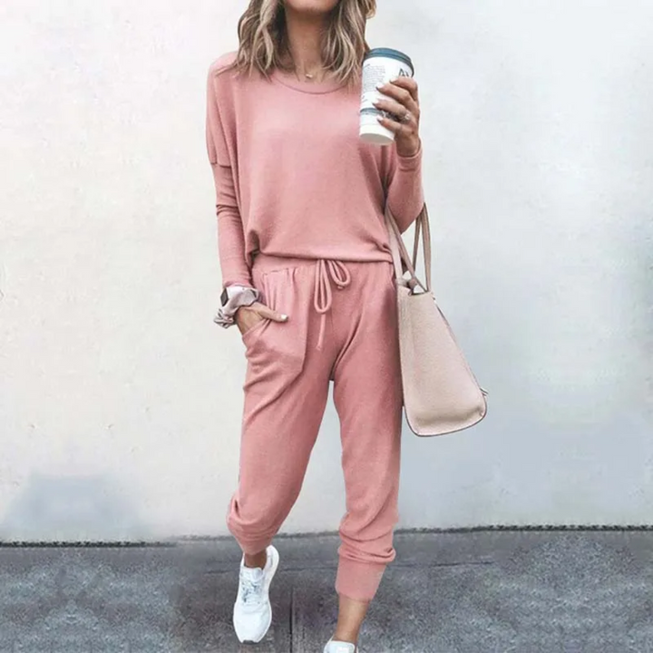 Oversized Damen Jogginganzug Set - Bequemer Freizeitanzug mit Tasche-Rosa-s-Luzern Mode