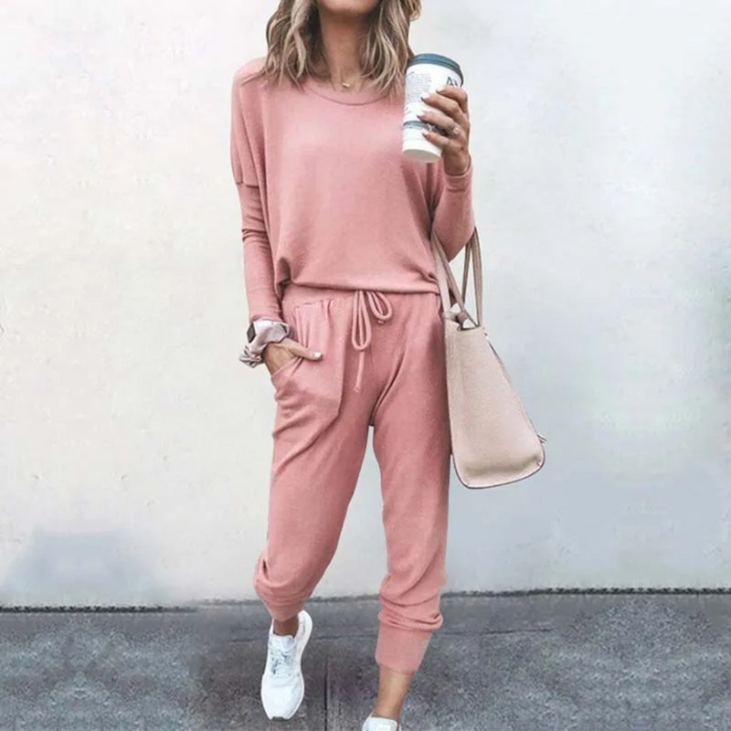 Oversized Damen Jogginganzug Set - Bequemer Freizeitanzug mit Tasche-Rosa-s-Luzern Mode