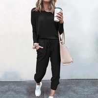 Oversized Damen Jogginganzug Set - Bequemer Freizeitanzug mit Tasche-Schwarz-s-Luzern Mode