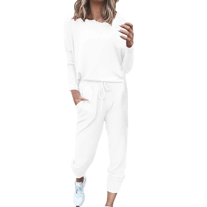 Oversized Damen Jogginganzug Set - Bequemer Freizeitanzug mit Tasche-Weiß-s-Luzern Mode
