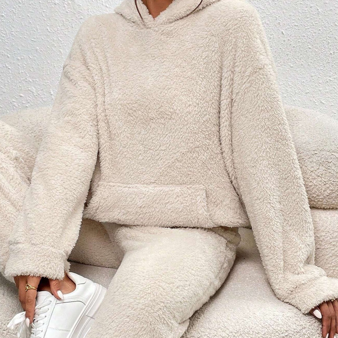 Flauschiger Damen Hoodie Jogginganzug für gemütliche Tage-Beige-XS-Luzern Mode
