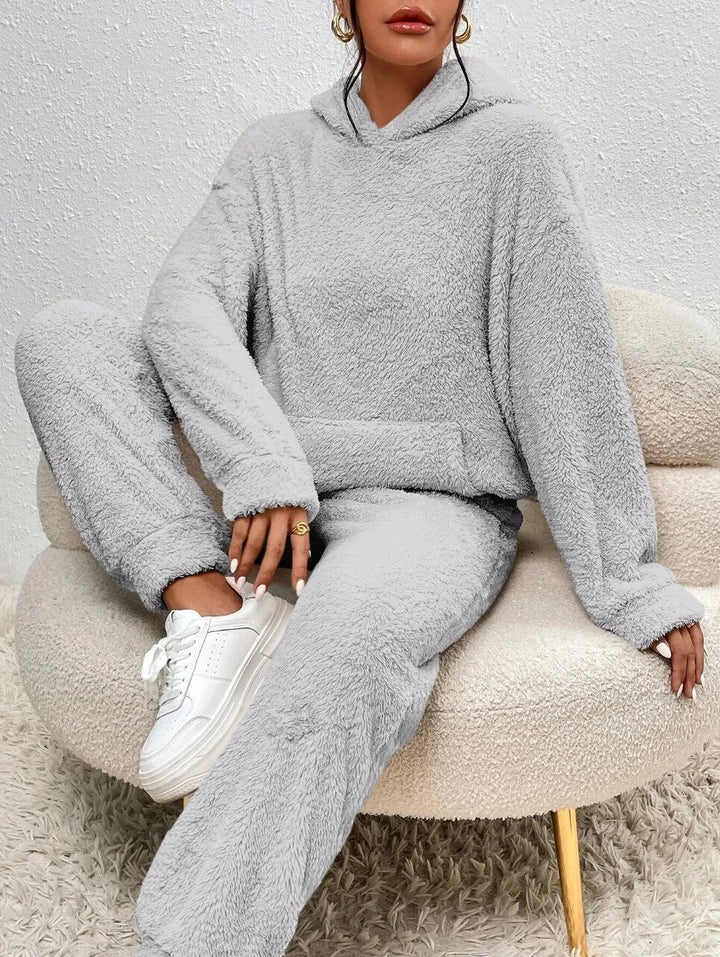 Flauschiger Damen Hoodie Jogginganzug für gemütliche Tage-Grau-XS-Luzern Mode