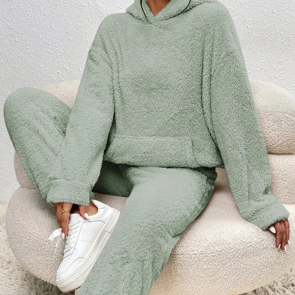 Flauschiger Damen Hoodie Jogginganzug für gemütliche Tage-Grün-XS-Luzern Mode