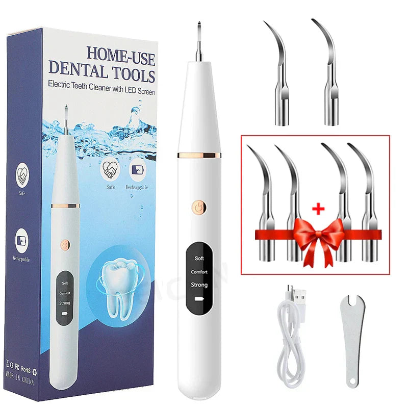 Zahnbürste | Ultraschall Zahnsteinentfernung Hygiene SonicClean-Weiß 2 + 4 Klammern-Luzern Mode