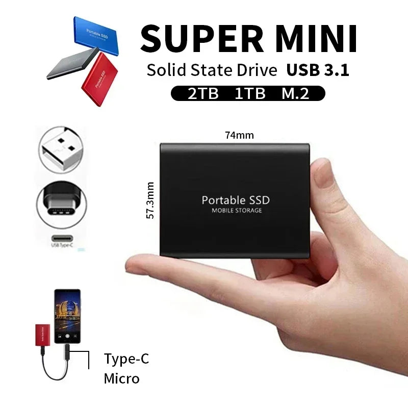Externe SSD | 2TB Schneller Vielseitig Effizient USB 3.1 USB-C Kompakt-Luzern Mode