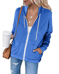 Damen Kapuzenpullover mit Reißverschluss und Taschen-Blau-S-Luzern Mode