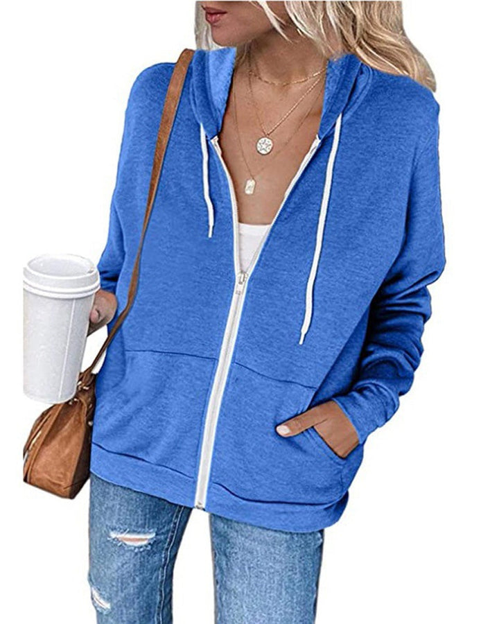 Damen Kapuzenpullover mit Reißverschluss und Taschen-Blau-S-Luzern Mode