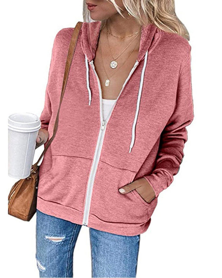 Damen Kapuzenpullover mit Reißverschluss und Taschen-Rosa-S-Luzern Mode