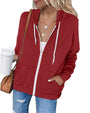 Damen Kapuzenpullover mit Reißverschluss und Taschen-Rot-S-Luzern Mode
