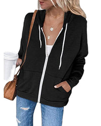 Damen Kapuzenpullover mit Reißverschluss und Taschen-Schwarz-S-Luzern Mode
