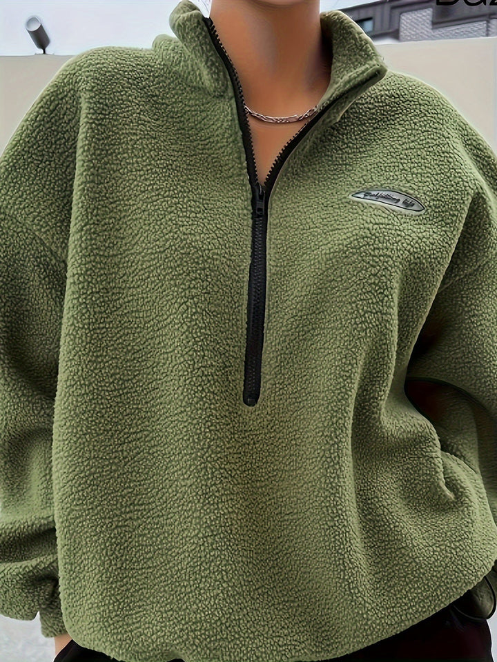Oversized Fleece-Pullover mit Reißverschluss für Damen - Gemütlich und Stylisch-Grün-S-Luzern Mode
