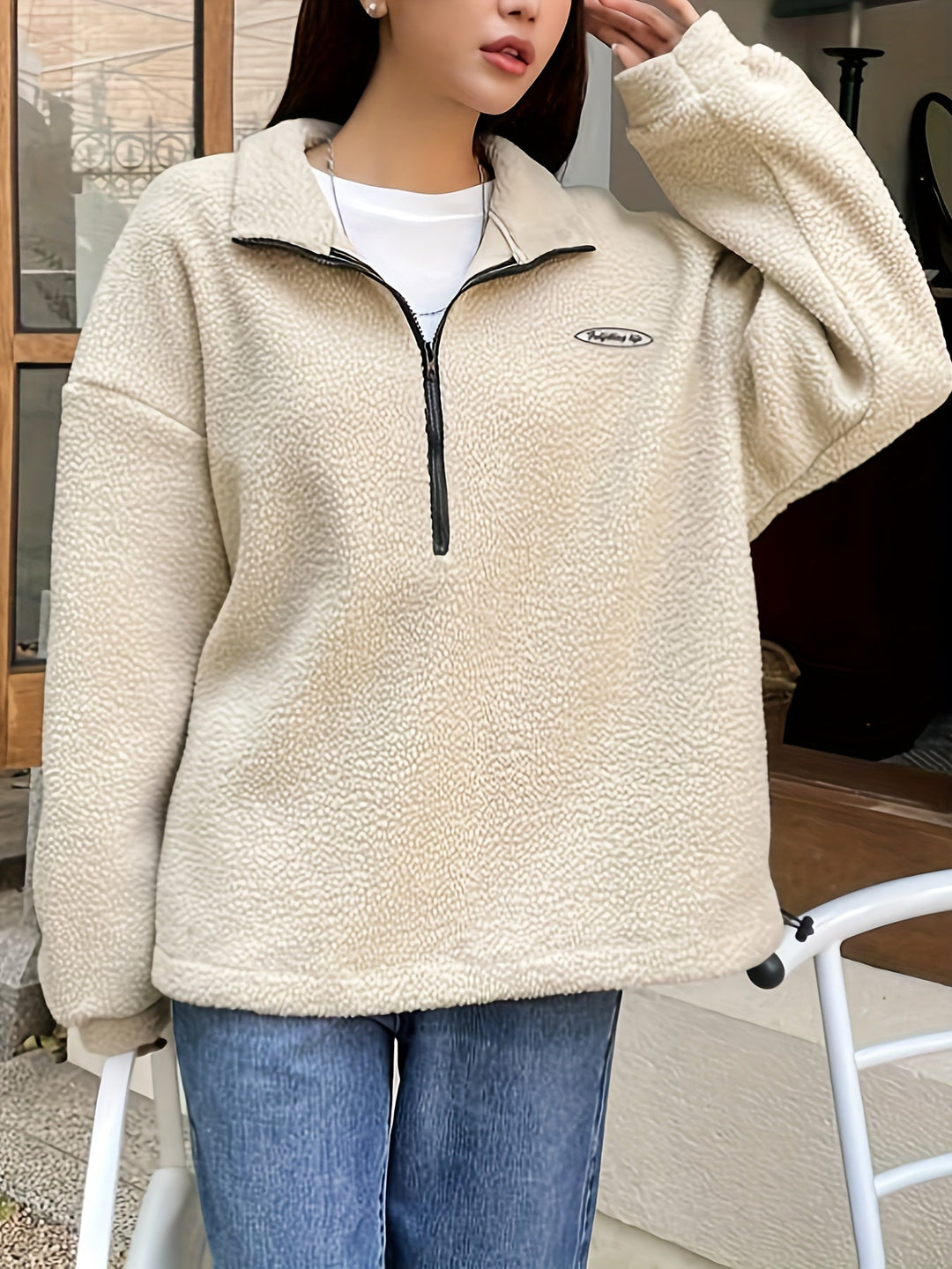 Oversized Fleece-Pullover mit Reißverschluss für Damen - Gemütlich und Stylisch-Luzern Mode