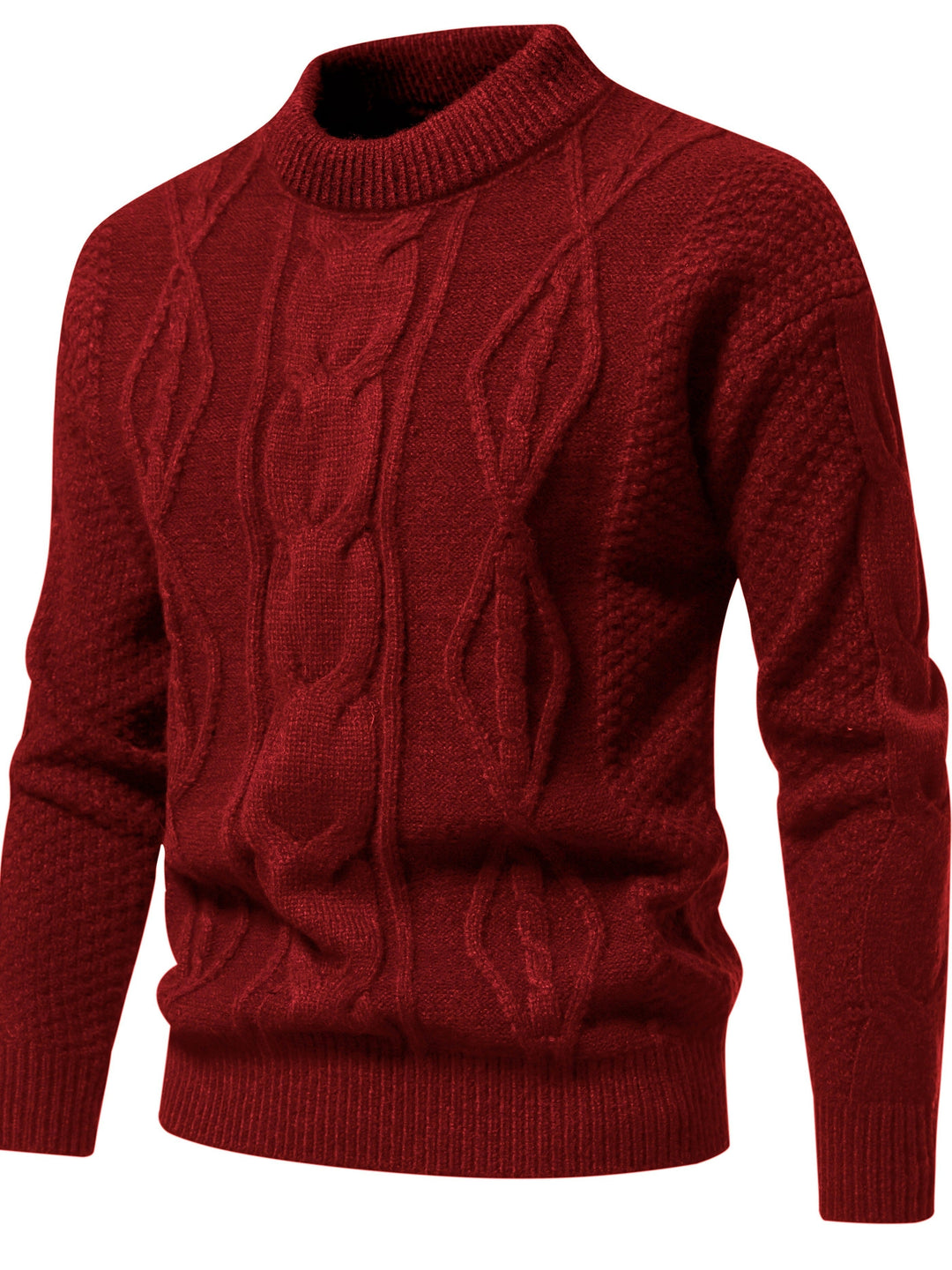 Herren Strickpullover mit Zopfmuster für Herbst/Winter-Bordeauxrot-XS-Luzern Mode
