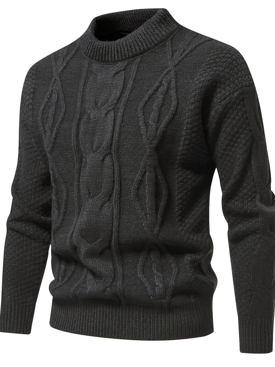 Herren Strickpullover mit Zopfmuster für Herbst/Winter-Dunkelgrau-XS-Luzern Mode